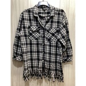 THRILL‎ JEANS Women's (Size 1X) 3/4 Sleeve Button Down Collared Flannel Shirt